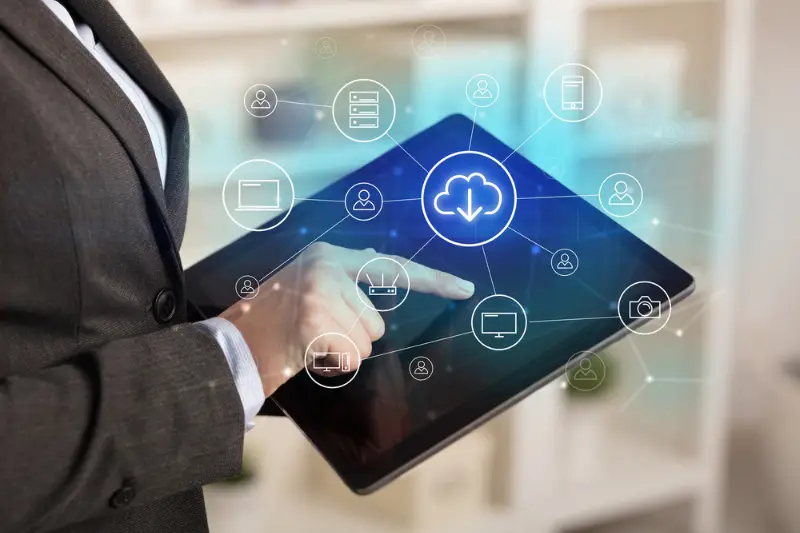 Business woman using tablet with cloud technology concept
