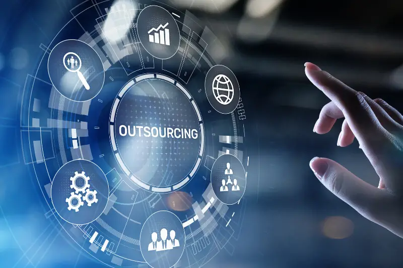 Outsourcing Global recruitment HR concept on virtual screen.