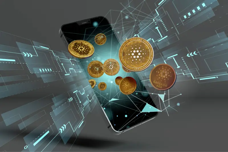 photo cardano blockchain platform with smartphone
