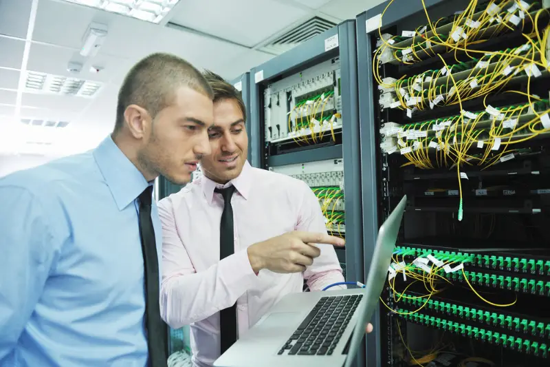 It engineers in network server room