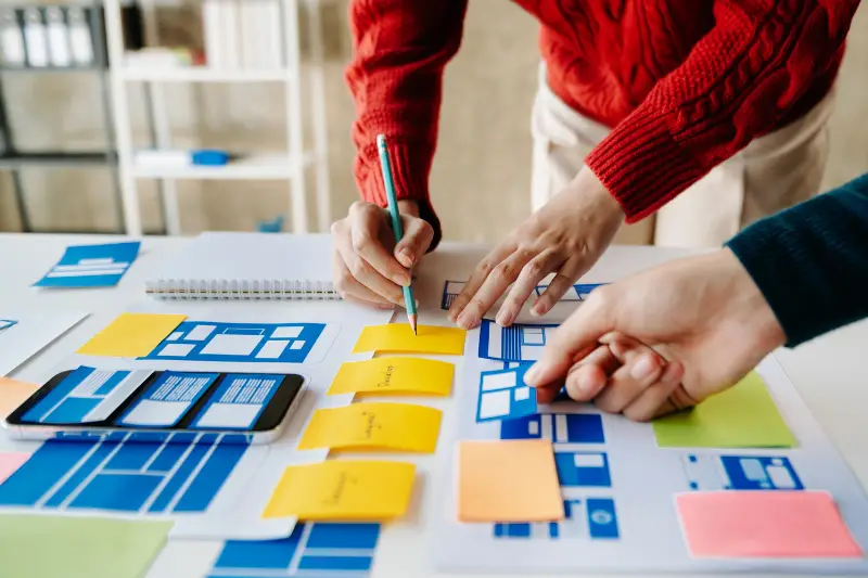 UX graphic designer planning application process development prototype wireframe for web smart phone