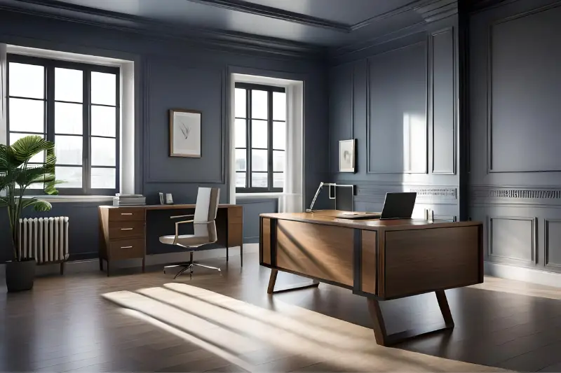 modern office room with table and chairs