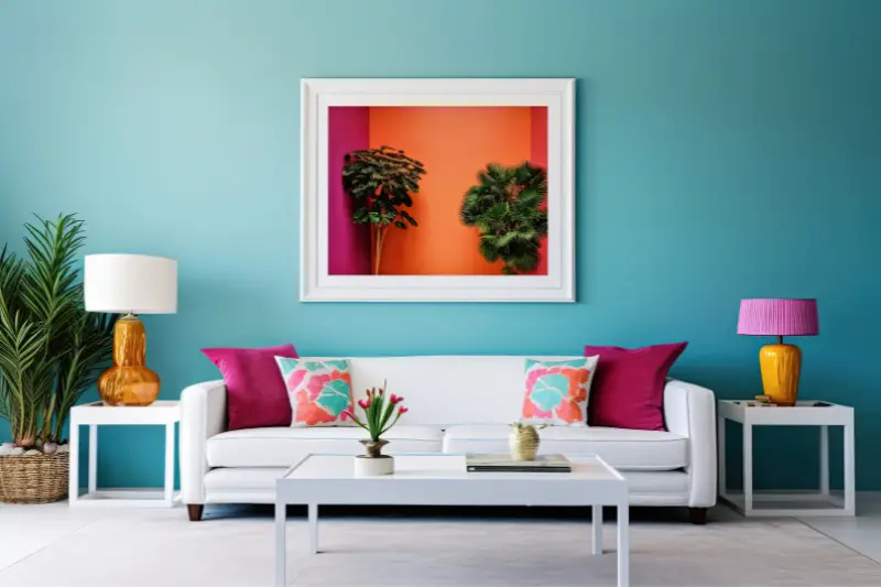 cheerful and happy mood living room idea of home decor design with colorful abstract painting art wall hanging picture