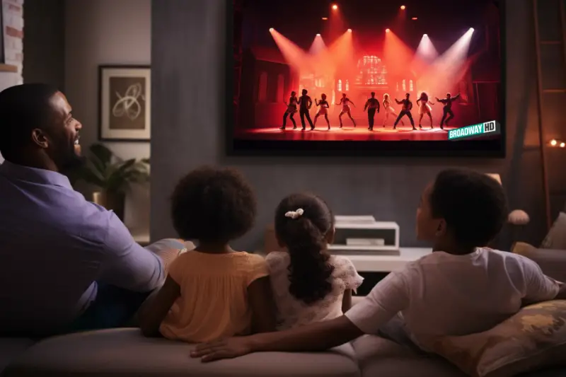 A family watching BroadwayHD at home