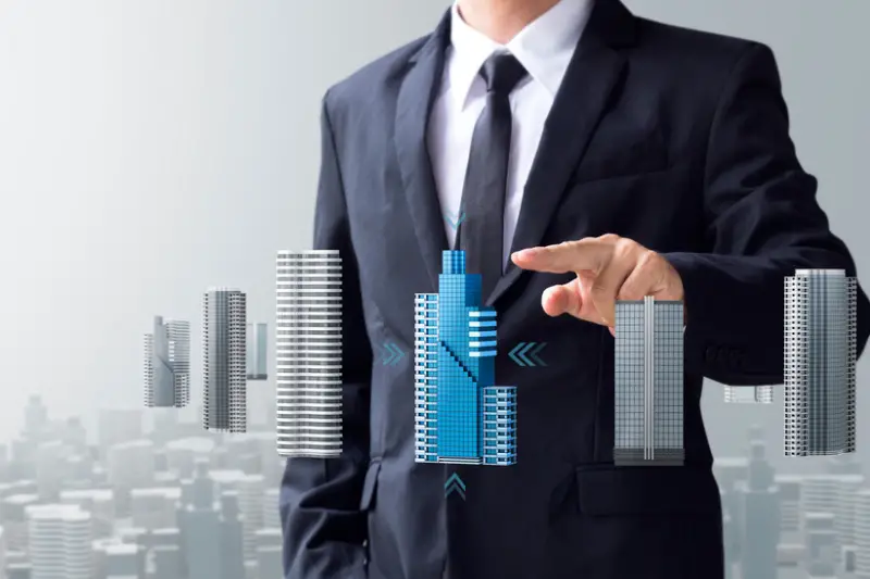 Business man select modern building