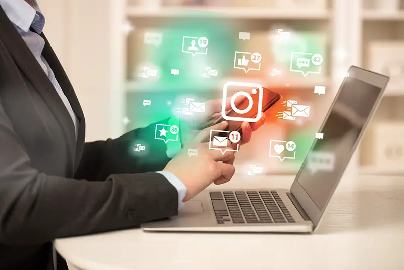 Young person surfing on social media network