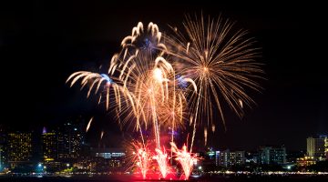 Firework blast in dark sky at night celebration new year count down