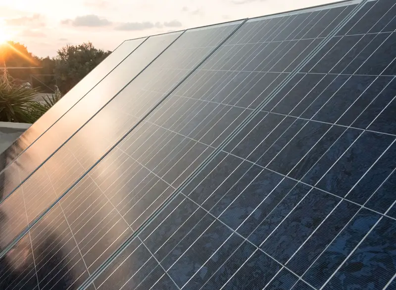 Solar cell panel at sun set
