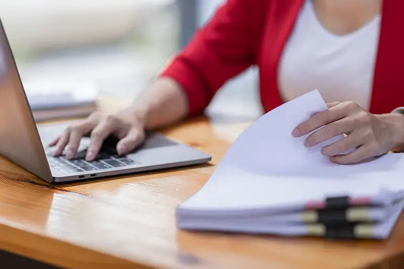 Business Documents, Auditor businesswoman checking searching document legal prepare paperwork