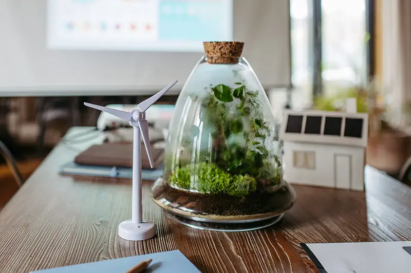 Green business initiatives and renewable energy solution concept