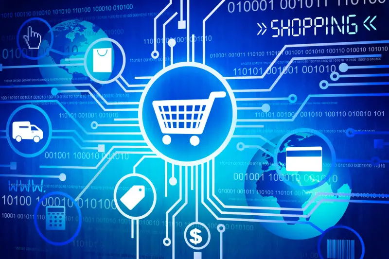 Ecommerce Symbols on blue background