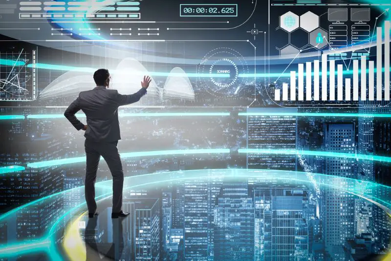 Businessman trading in world stock market