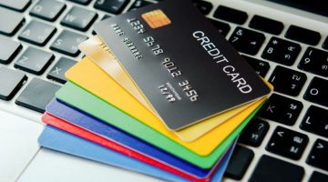 Credit card on laptop. Online payment online store with Credit card.
