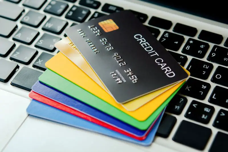 Credit card on laptop. Online payment online store with Credit card.