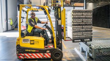 Forklift in front of metal pallet