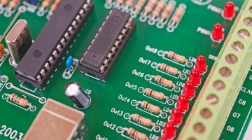 Closeup detail of an electronics circuit board