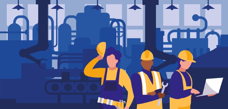 Team work people in factory scene