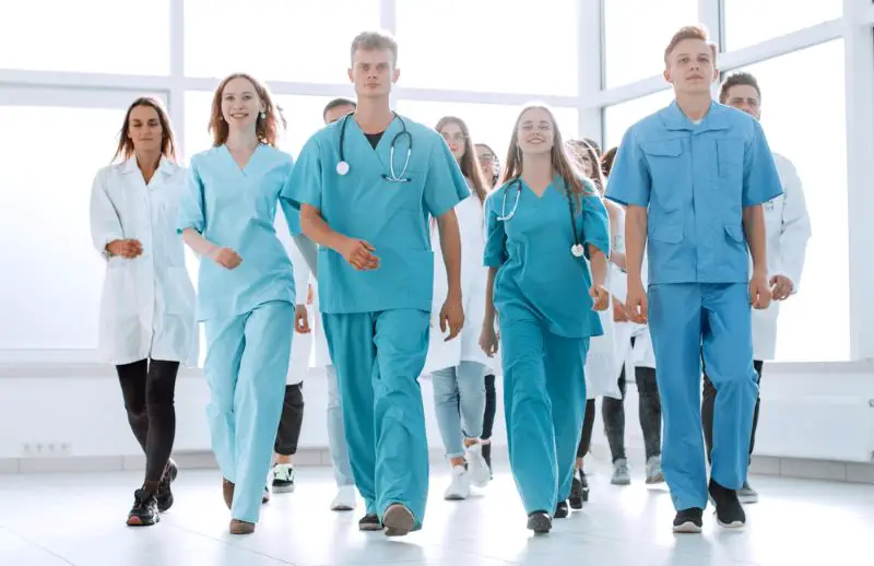 Large group of diverse young medical professionals