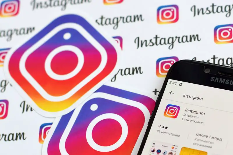 Instagram app on samsung smartphone screen on banner