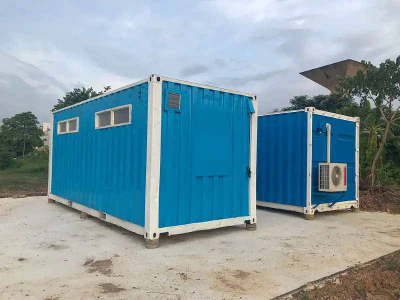 Portable cabins at construction site