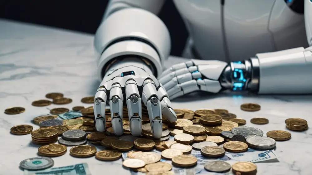 ai image futuristic robot interacting with money