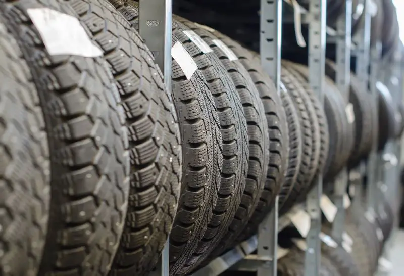 Used old car tires at warehouse