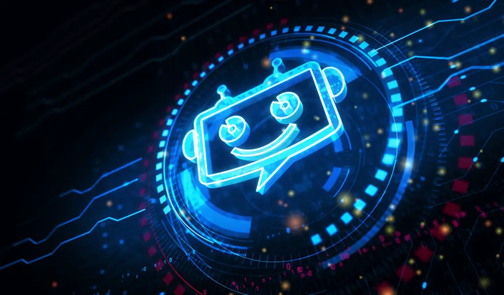 Chatbot ai online assistant support and artificial intelligence chat bot symbol digital concept. Network, cyber technology and computer background abstract 3d illustration.