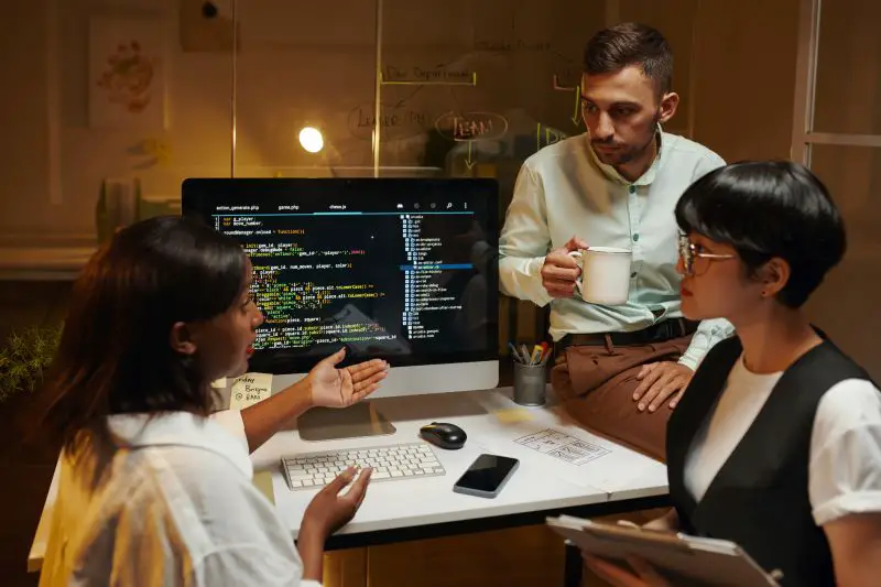 Team Leader Talking to Co workers in a software development company