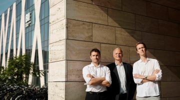 Fuse Vectors founders outside L to R Jordan Turnbull, Henrik Stage and Benjamin Blaha