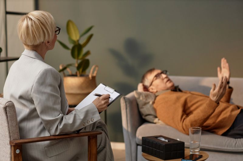 Back View of Female Therapist Holding Clipboard