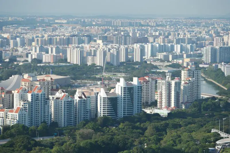 high angle view of singapore city buildings sunny day