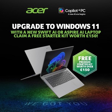 Acer promo for Aspire AI laptops with free €150 starter kit offer.