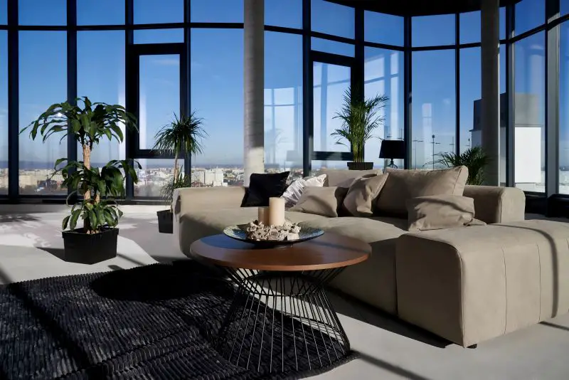 Modern spacious room with large panoramic window