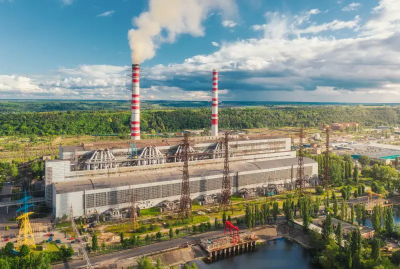 Aerial view of thermal power plant. Industrial landscape