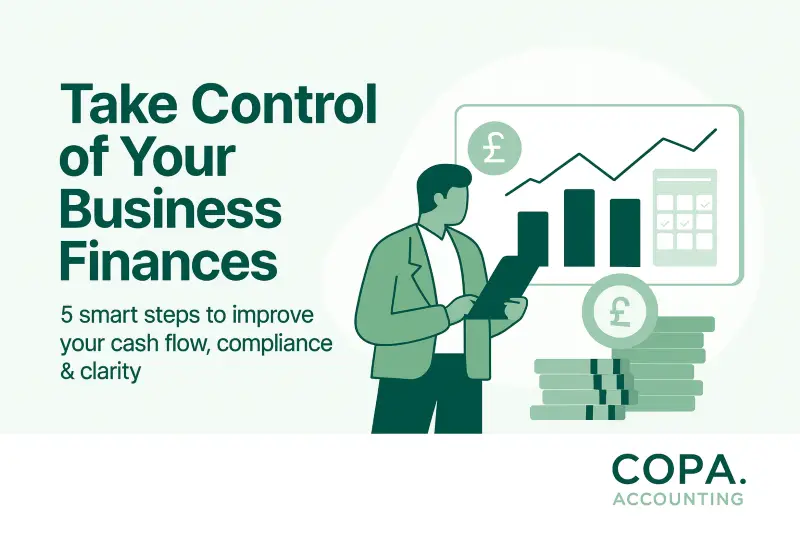 “Illustration showing a person reviewing financial documents beside a chart with rising bars and a stack of money.