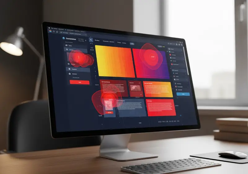 Computer screen displaying an AI-powered analytics dashboard with heatmaps.