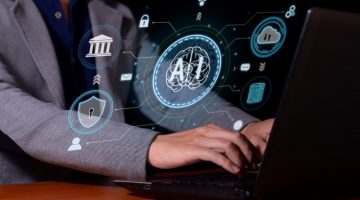 A man interacts with artificial intelligence to optimize and automate computing, security, backup, cloud and data transfer processes.