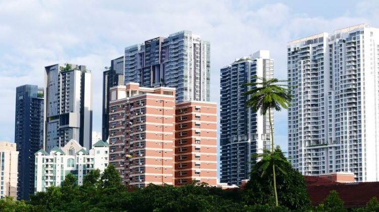 high angle view of singapore city buildings sunny day