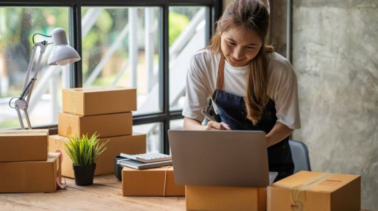 Starting Small business entrepreneur freelance,Portrait young woman working at home office