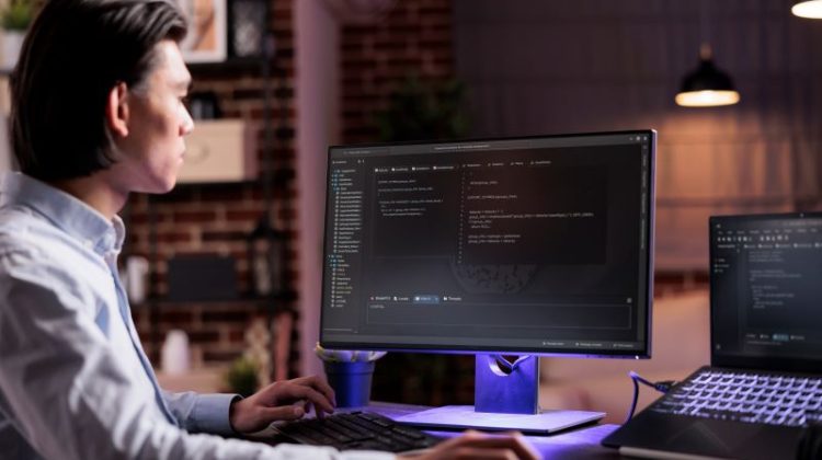 Asian coder programming server encryption offering IT support