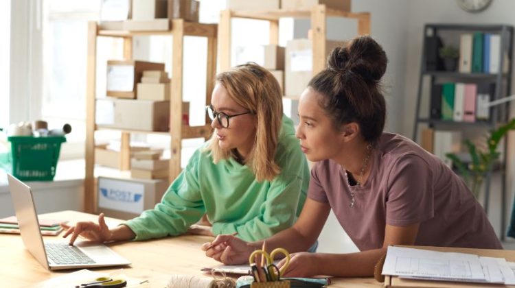Young Women Working On Laptop In Office Setting