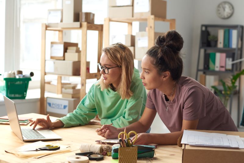 Young Women Working On Laptop In Office Setting