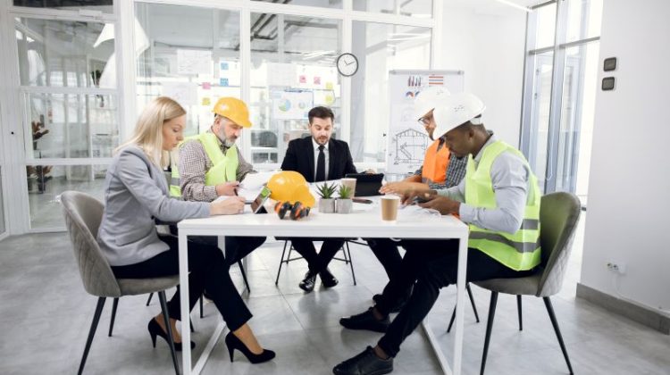 Architectural Team Meeting at Modern Office Building