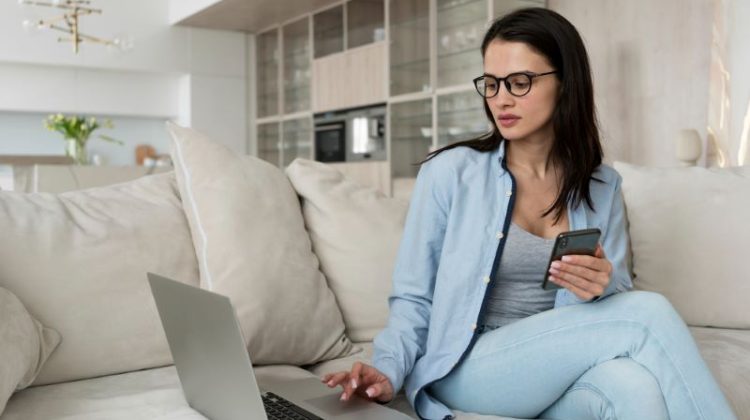 Woman working from home on laptop