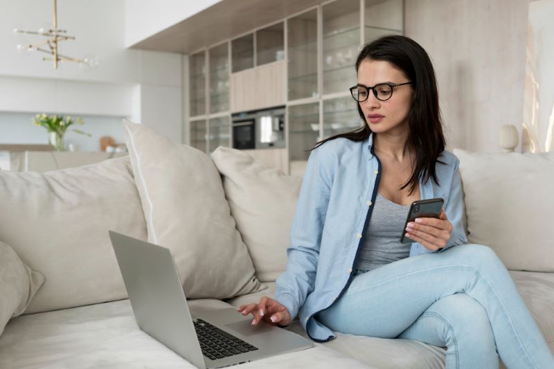 Woman working from home on laptop
