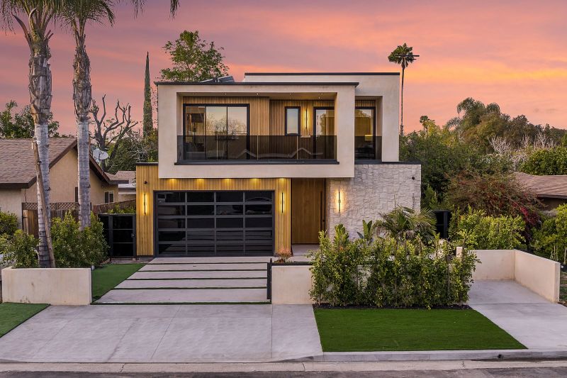 Contemporary Home Exterior at Sunset