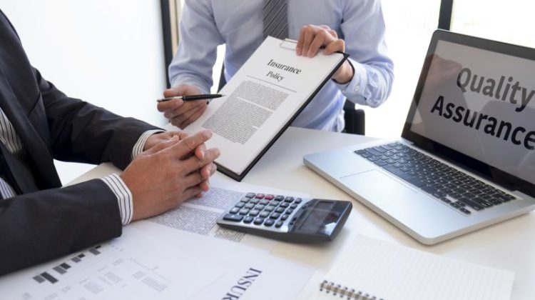 Professional Men Review Insurance Policy at the Office