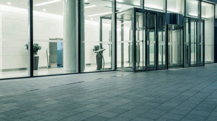Empty Modern Building Entrance at Night