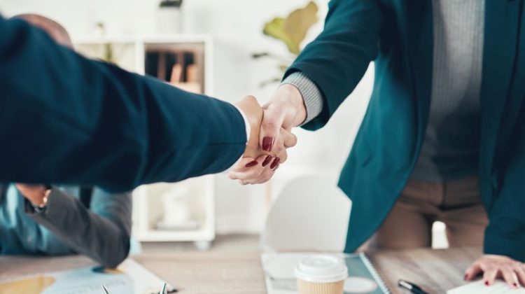 Professional Handshake Between Two Individuals in an Office