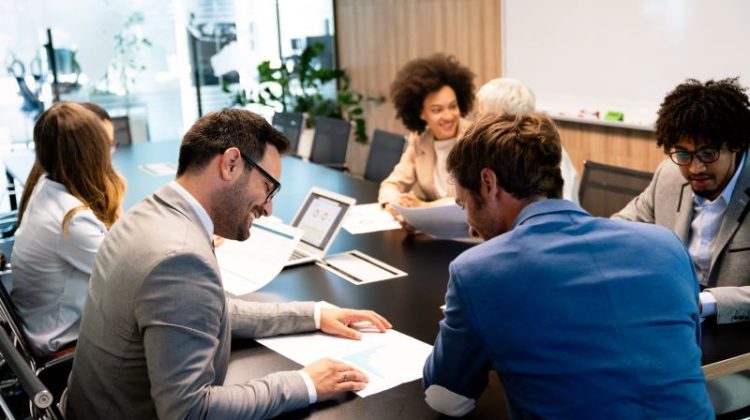 Creative business people working on business project in office